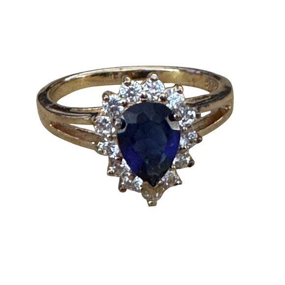 24K Gold Plated Sterling Silver Ring Blue CZ Size 8 - Picture 8 of 9